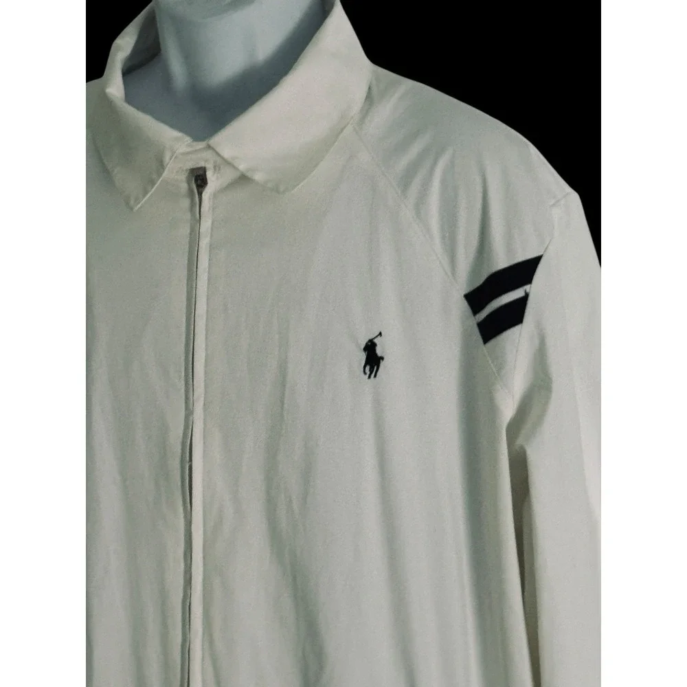 VTG 90s Polo Ralph Lauren Men Jacket XL White Black Stripe Harrington Lined Mesh